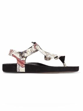 ISABEL MARANT LEAKEY ISELA RUFFLED TSTRAP SANDAL in ECRU FLORAL Sz 37